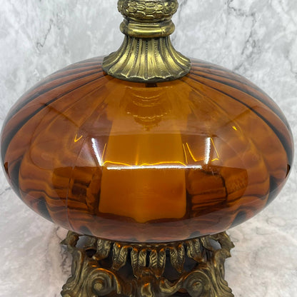 Vintage MCM EF & EF Industries Hollywood Regency Amber Glass Table Lamp WORKS