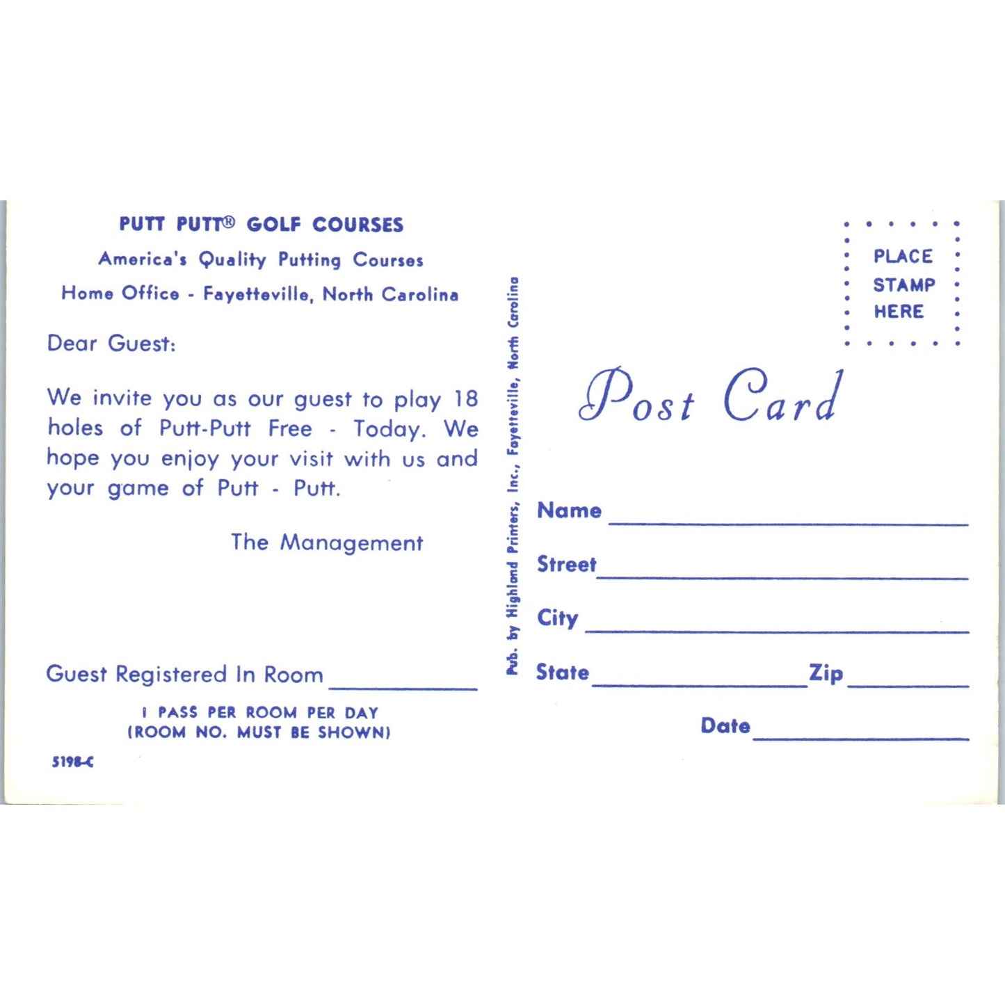Putt-Putt Golf Courses Fayetteville North Carolina Original Postcard P2-9