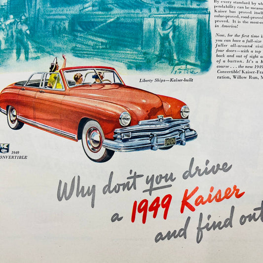 1949 Kaiser Convertible Large Original Print Ad 10.5 x 14” TA8