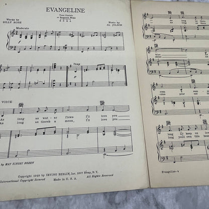 Evangeline Dolores Del Rio Al Jolson Billy Rose 1929 Sheet Music TK2-SM4