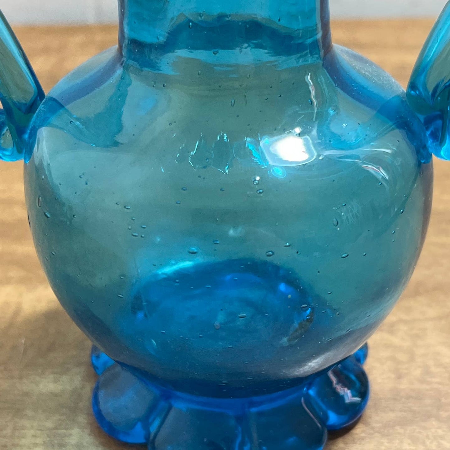 One of a Kind Vintage Hand Blown Art Glass Vase Blue 7” TA1
