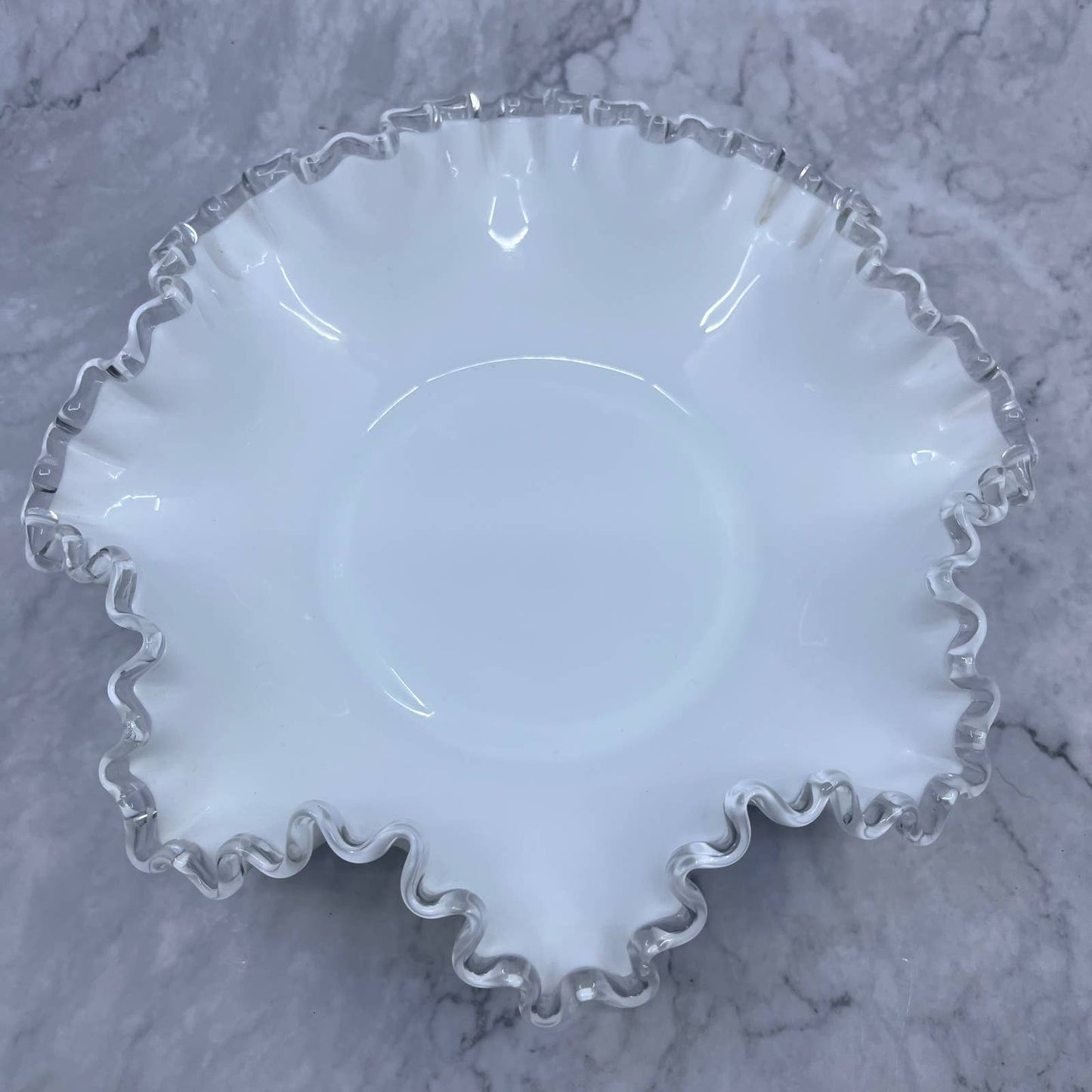 Vintage Large Fenton Silvercrest Glass Fruit Bowl Crimped & Ruffled Edge 11" TI8