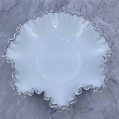 Vintage Large Fenton Silvercrest Glass Fruit Bowl Crimped & Ruffled Edge 11" TI8