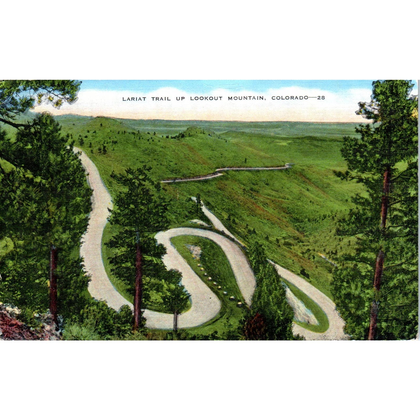 Lariat Trail on Lookout Mountain Colorado Original Postcard TK1-24