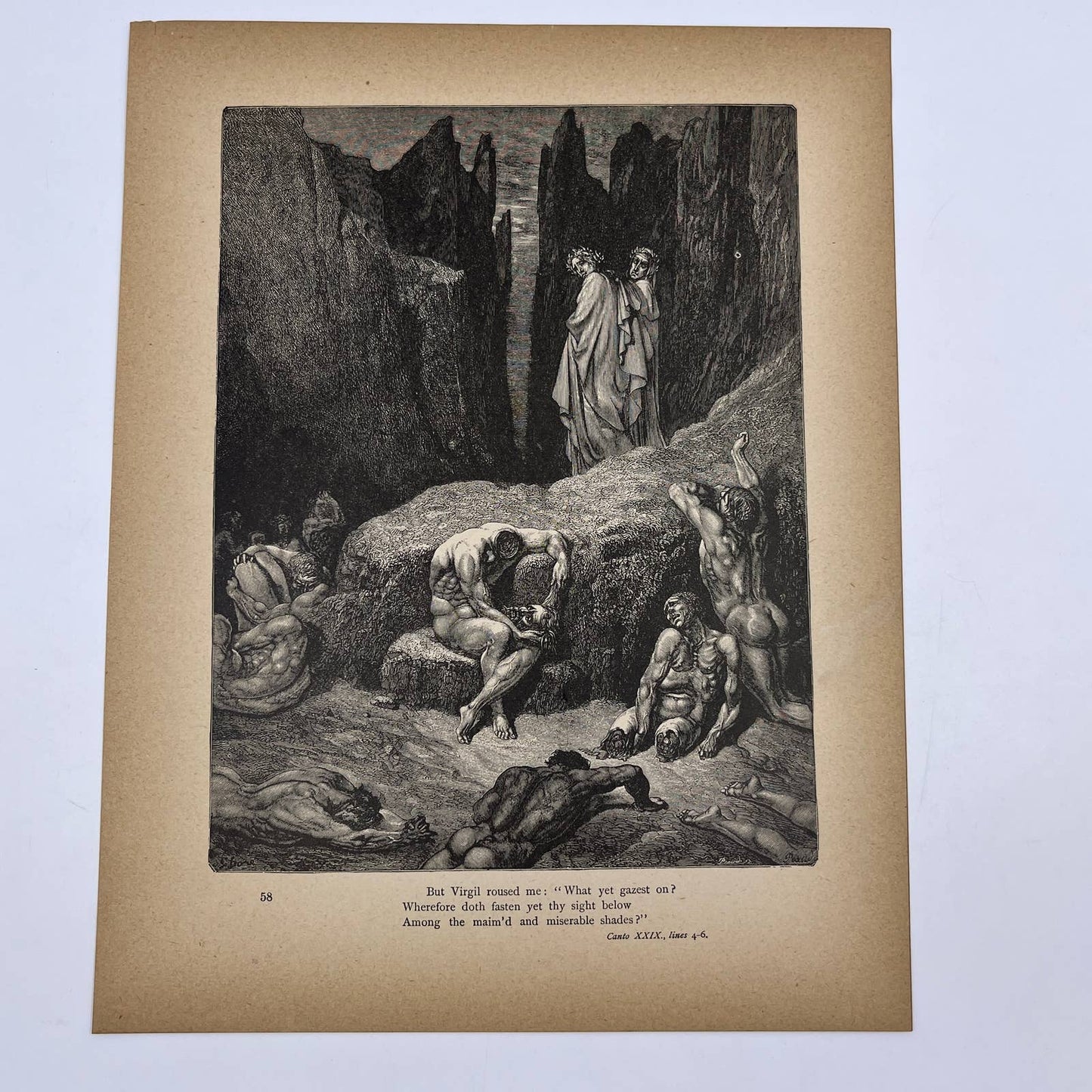 Original 1880s Gustave Dore Engraving Dante Among maim'd & miserable shades FL4