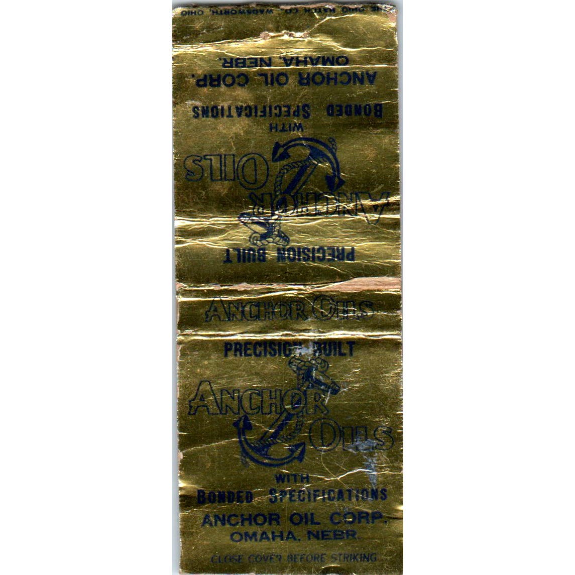 Anthor Oil Corp Omaha NE Advertising Matchbook Cover SA9-M1