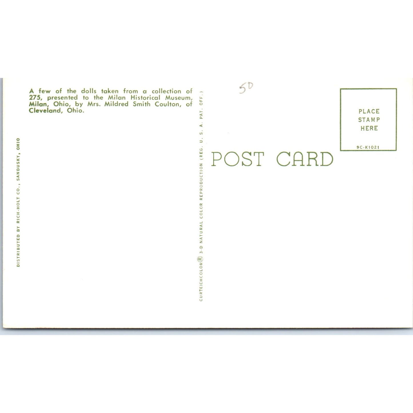 Dolls From Mildred Smith Coulton Milan Historical Museum Original Postcard PB6