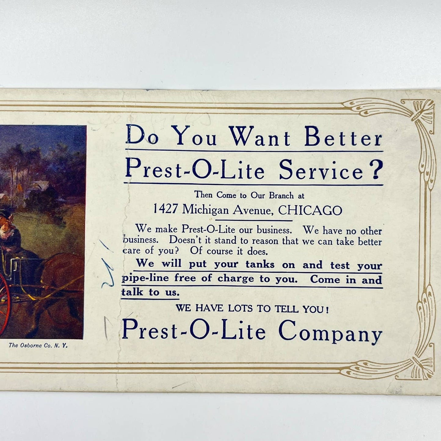 1920s Blotter Card Prest-O-Lite Horse and Carriage Chicago IL SC8