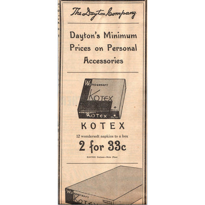 1935 Minneapolis Journal Newspaper Ad The Dayton Company Kotex Kleenex FL5-3