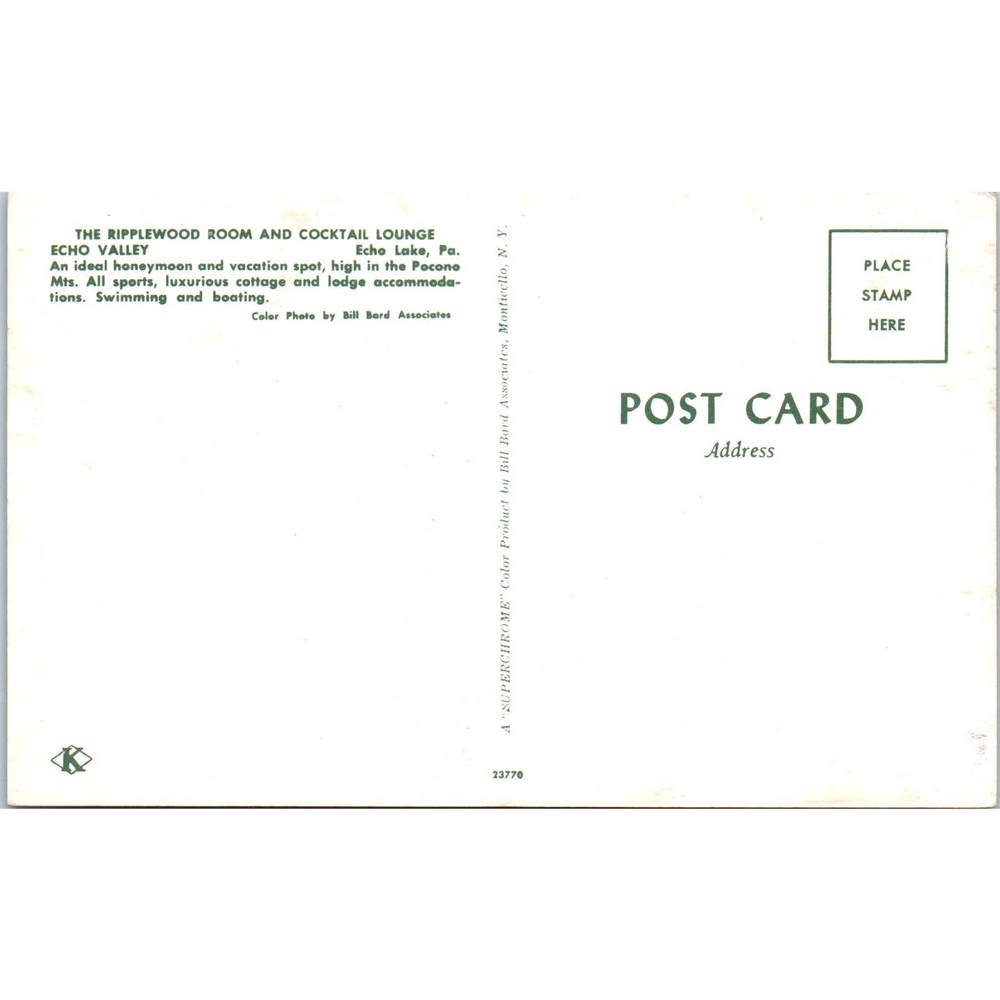 Vintage Postcard The Ripplewood Room & Cocktail Lounge Echo Valley PA TD8-P2