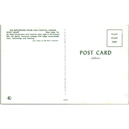 Vintage Postcard The Ripplewood Room & Cocktail Lounge Echo Valley PA TD8-P2