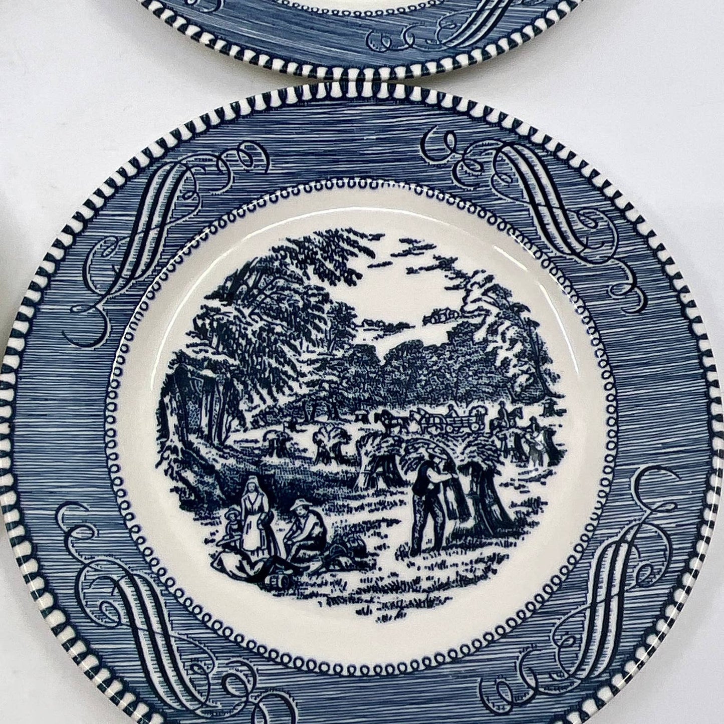 Currier & Ives BLUE Harvest Wheat Royal China Set 4 Dessert Bread Plates 6” TI3