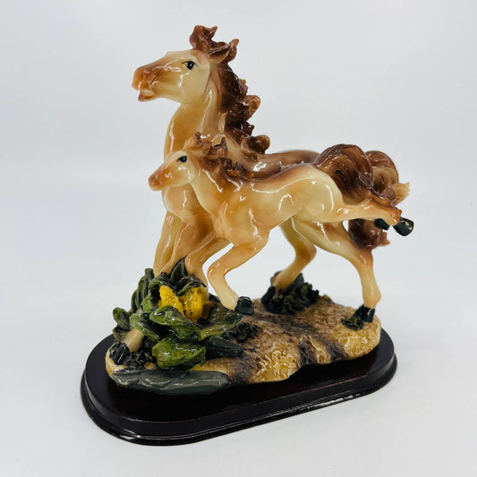 Vintage Hand Painted Resin Mother Horse and Baby Colt Figure Figurine 6” TD2