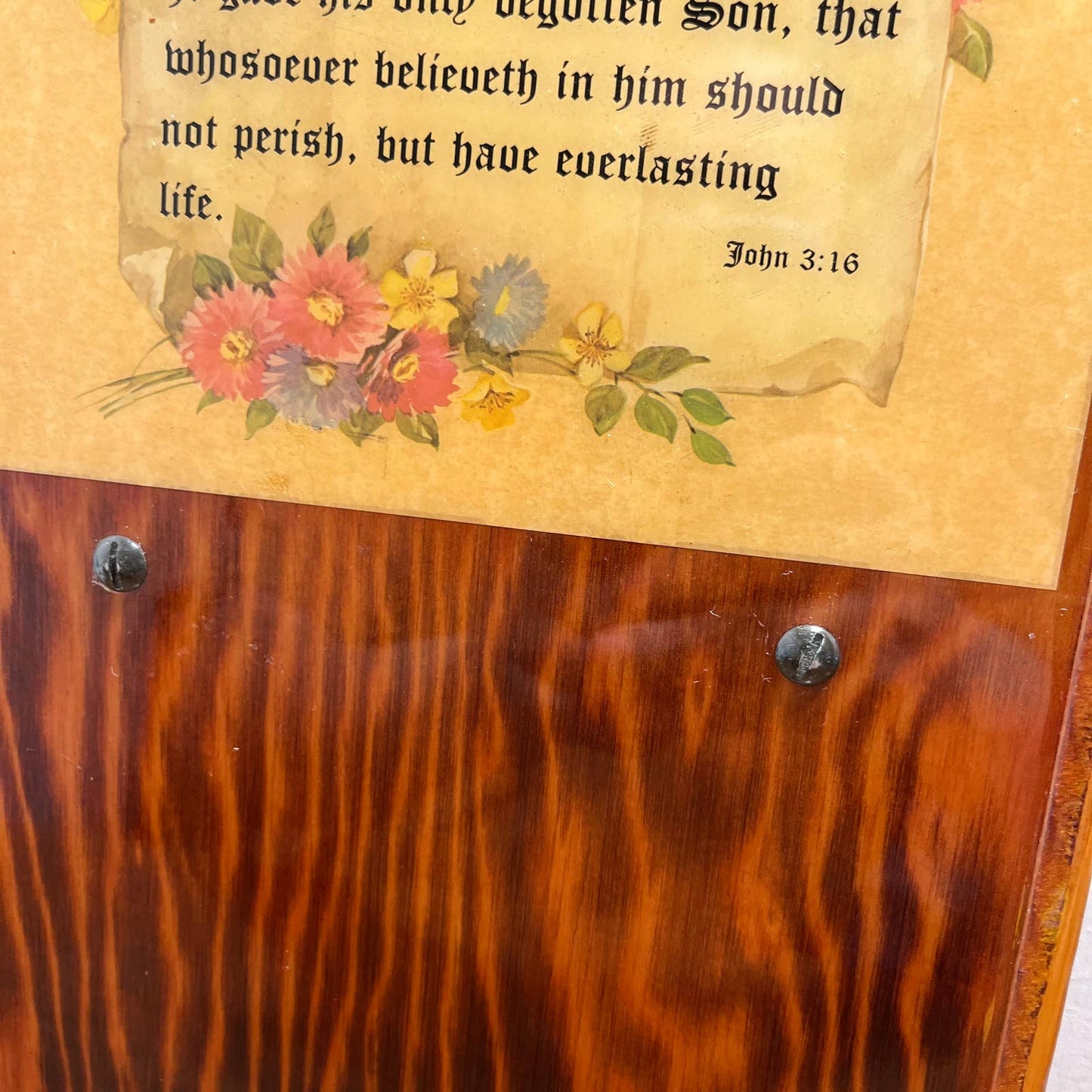 Vtg Hand Made Burnt Wood Epoxy John 3:16 Message Board Plaque w Magnets 9x16 TH7
