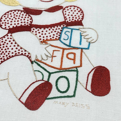 Vintage Original Framed Crewel Cross Stitch Art Little Girl Mary Deiss 16x13 TF5