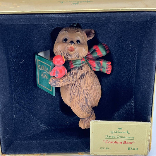 Hallmark Tree Trimmer Christmas Ornament 1980 Keepsake Caroling Bear IN BOX TB4