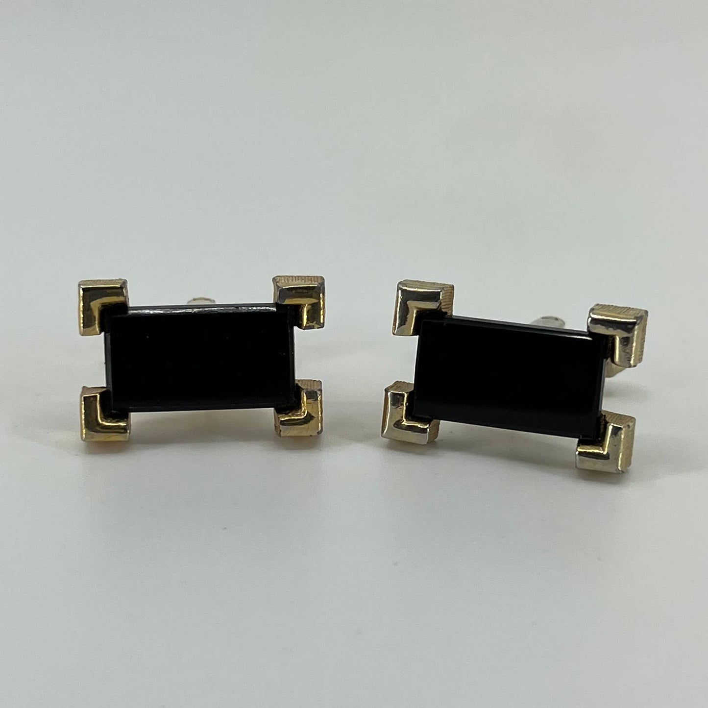 Vintage 1950s MCM MOD Sarah Coventry Cufflinks Black Acrylic Gloss Gold Tone SE1