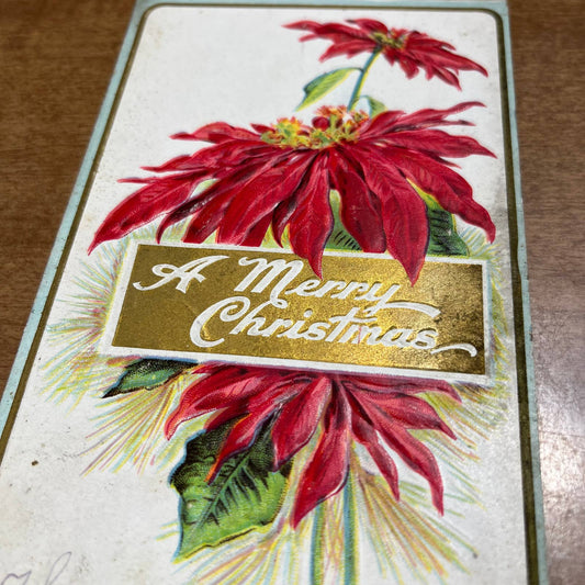 c1910 Red Embossed Poinsettia Christmas Greetings Postcard LSC 228 A PA2