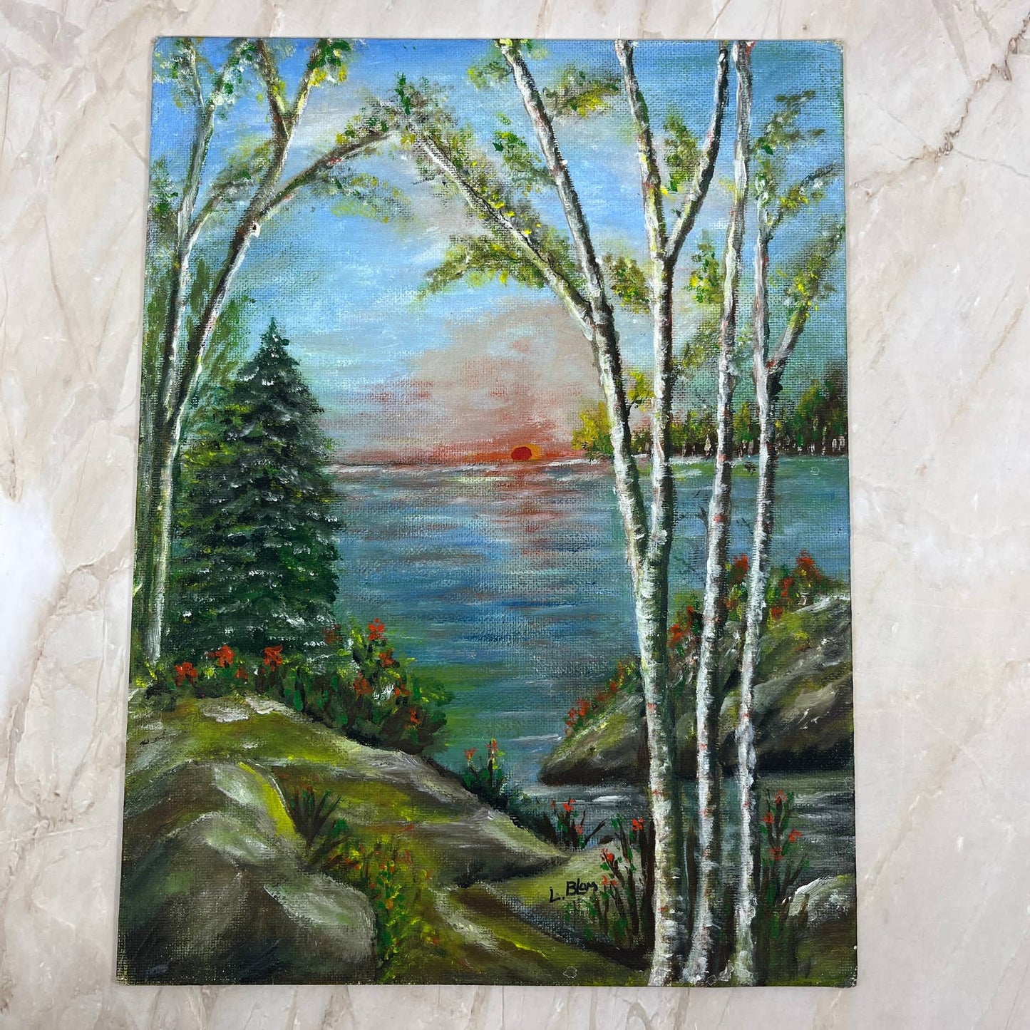 1983 Original Art Painting Lake Superior Sunset L. “Grandma” Blom 9x12 FL3