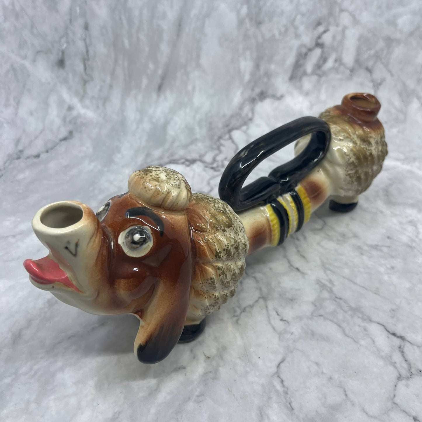 1950s Long Neck Poodle Dog Ceramic Oil and Vinegar Decanter 11" TI8