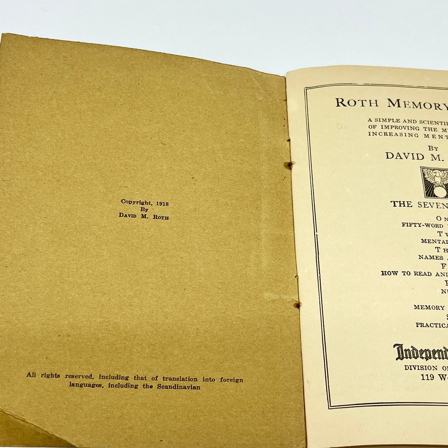 1918 Roth Memory Course Lesson FOUR by David M. Roth H3-6
