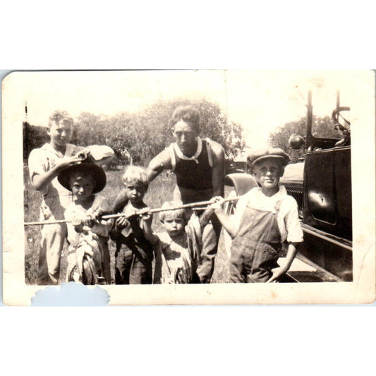 1926 Photograph Summer Houston TX Boys Fishing Catch Near Model T Car 3x4.5 SE5