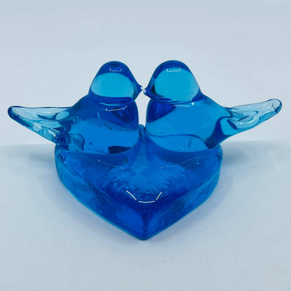 Kissing Heart Shaped Blue Birds of Happiness Blue Glass Paperweight 6x2.5” TD1