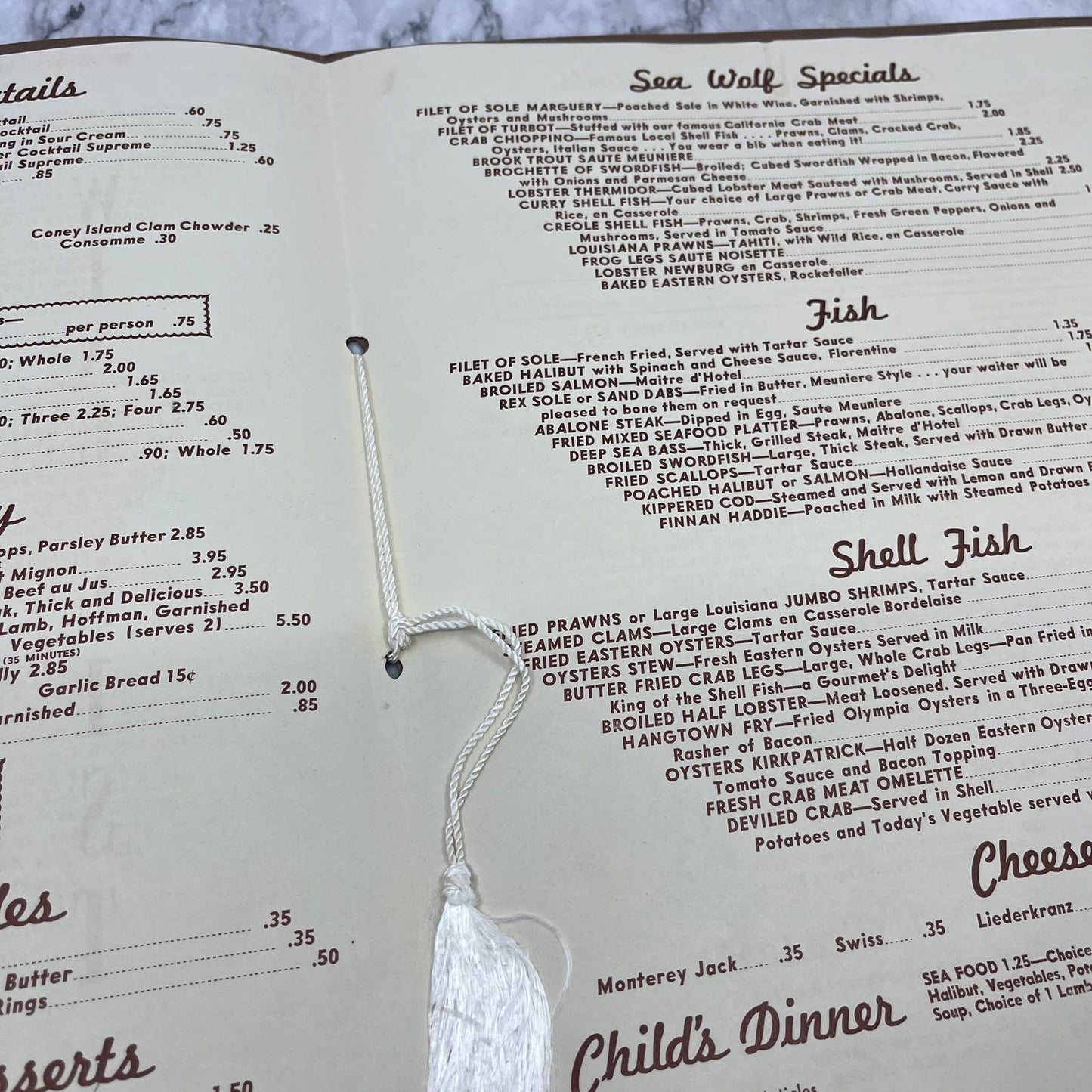 1953 Sea Wolf Restaurant Menu Jack London Square Oakland CA TD8