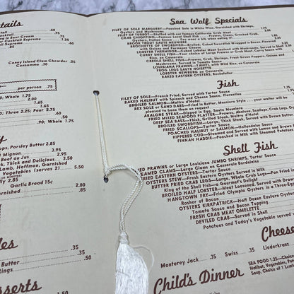 1953 Sea Wolf Restaurant Menu Jack London Square Oakland CA TD8