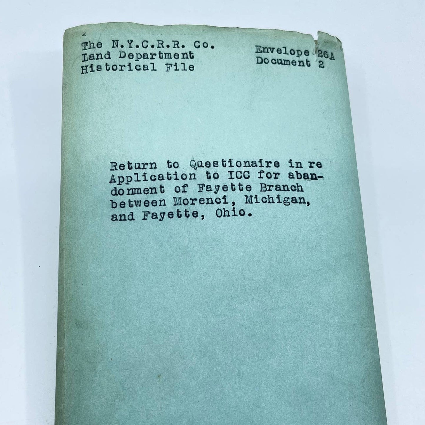 1940 New York Central RR Railroad Doc Abandonment of Fayetteville Branch TF7-2