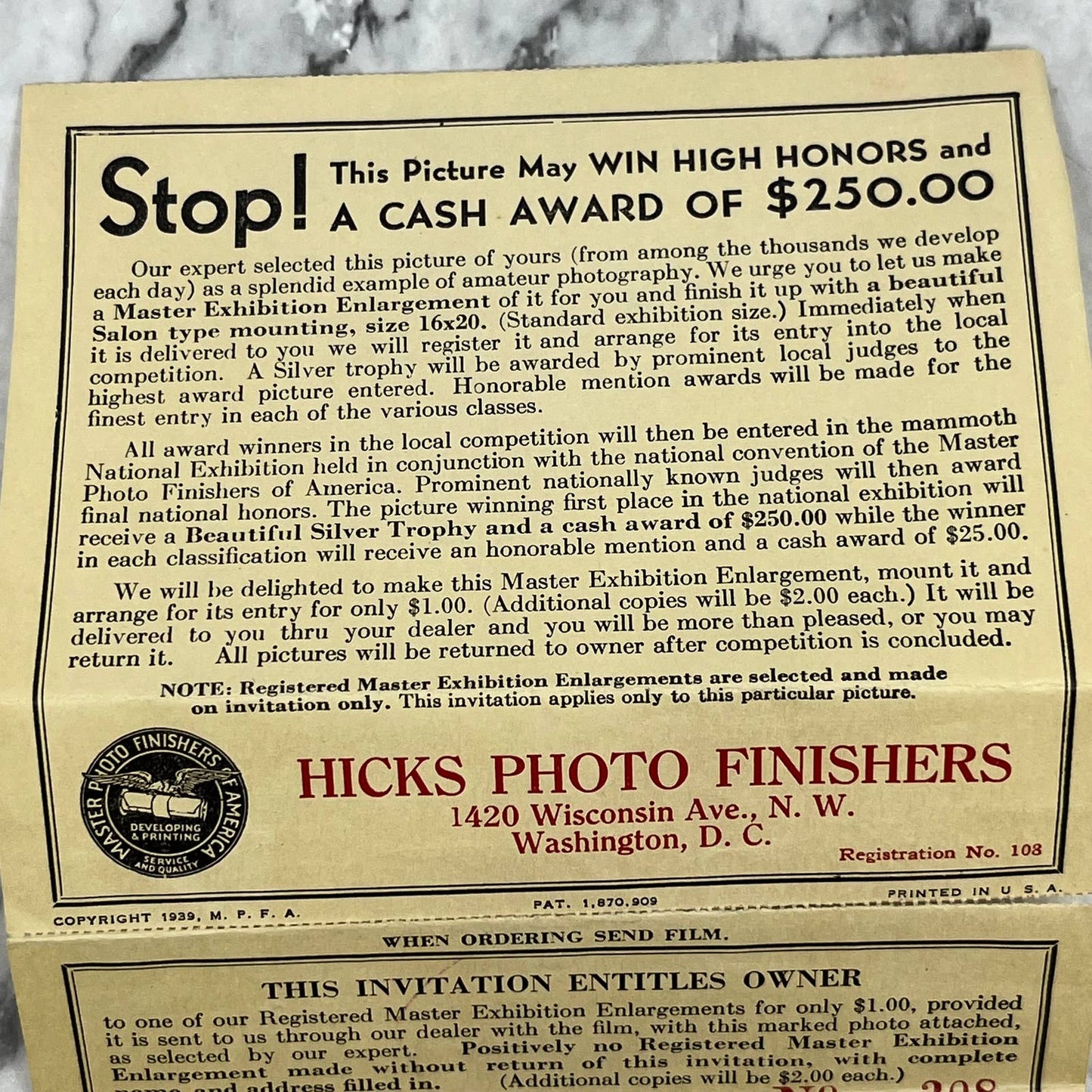 1930s Master Photo Finishers Amateur Photo Exhibition Wedding TJ9-PG7