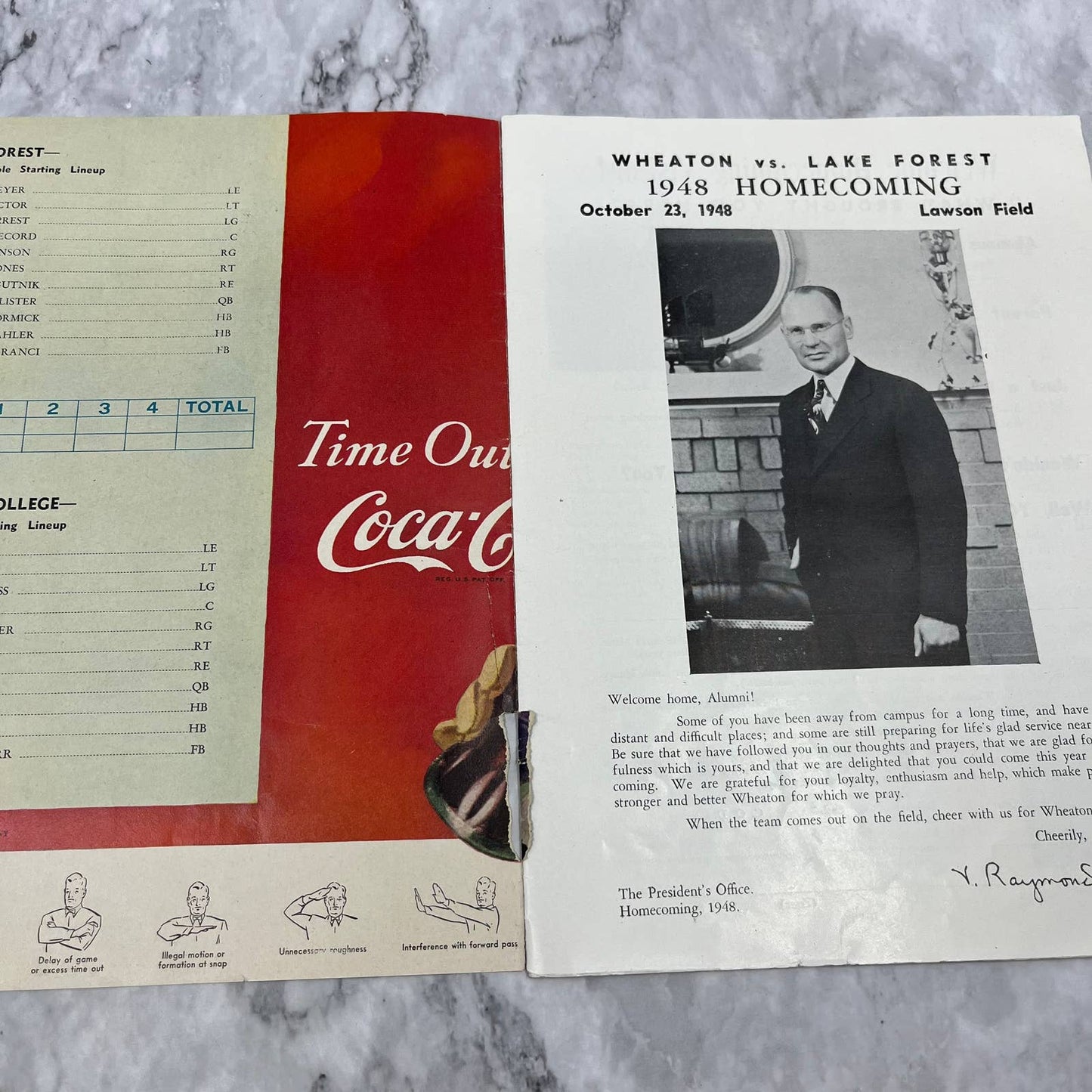 1948 Homecoming Football Game Program Wheaton College vs Lake Forest College TH1